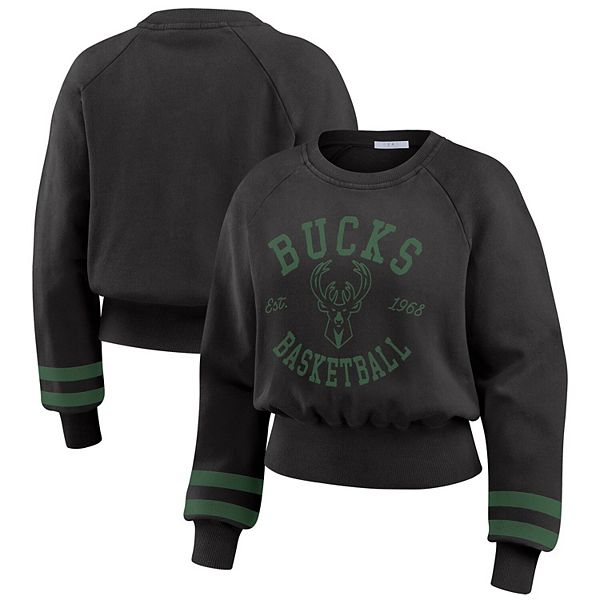 Женское укороченное худи с графикой Milwaukee Bucks от WEAR by Erin Andrews, в винтажном черном цвете, реглан WEAR by Erin Andrews