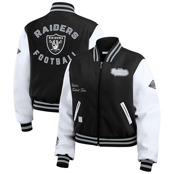 Женская куртка с полной молнией WEAR by Erin Andrews в черно-белом цвете с логотипом Las Vegas Raiders WEAR by Erin Andrews