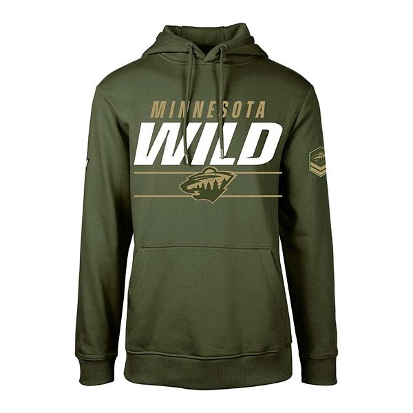 Men's Levelwear Olive Minnesota Wild Podium Fleece Pullover Hoodie LevelWear