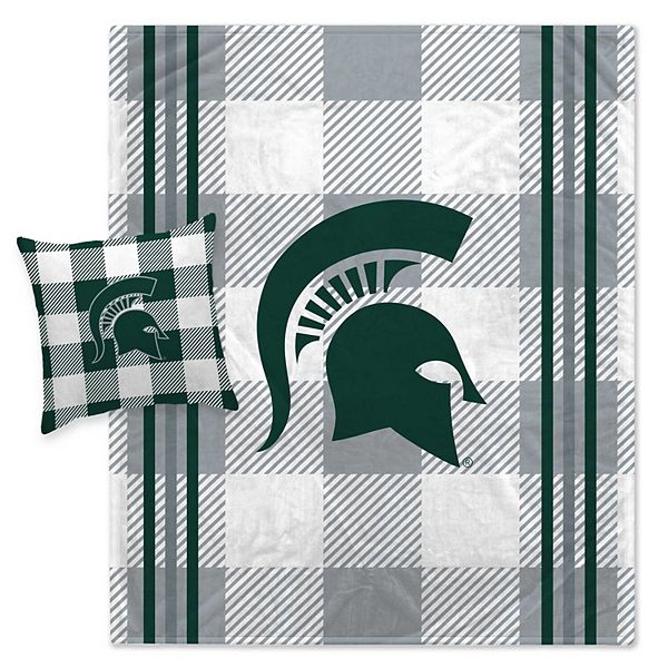 Комплект из мягких и легких пледа и подушки Michigan State Spartans, 127 х 152 см, 35 х 35 см Pegasus