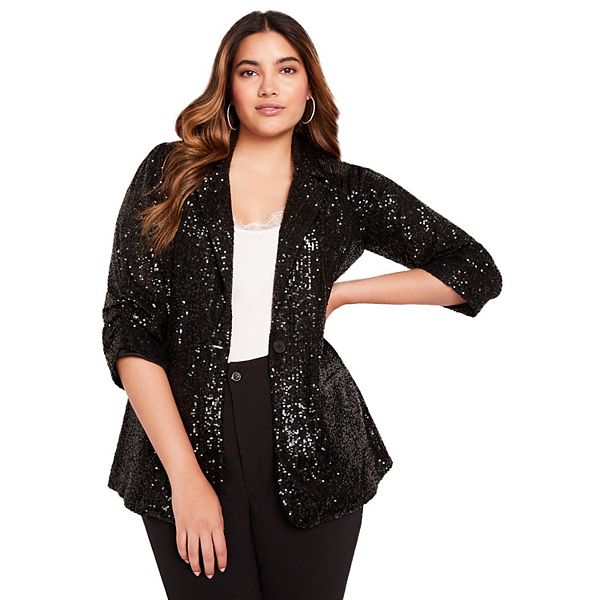 June + Vie Women's Plus Size Sequin Blazer June+Vie