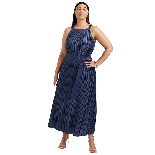 June + Vie Women's Plus Size Pleated Halter Maxi Dress June+Vie