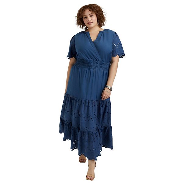 June + Vie Women's Plus Size Eyelet Tiered Dress June+Vie