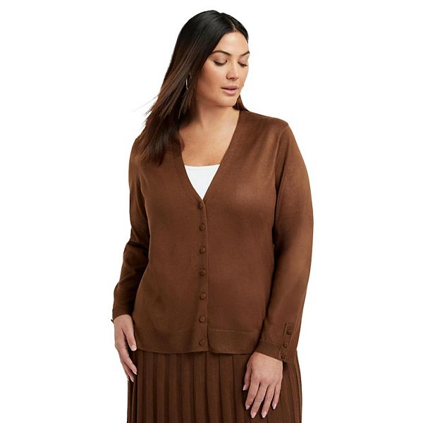 June + Vie Women's Plus Size Button-Sleeve Cardigan June+Vie