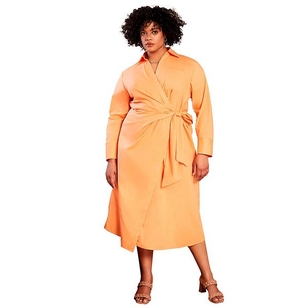 June + Vie Women's Plus Size Collared Midi Wrap Dress June+Vie