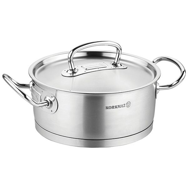 Korkmaz Proline Professional Series 7.3 Liter Stainless Steel Low Casserole with Lid in Silver Korkmaz