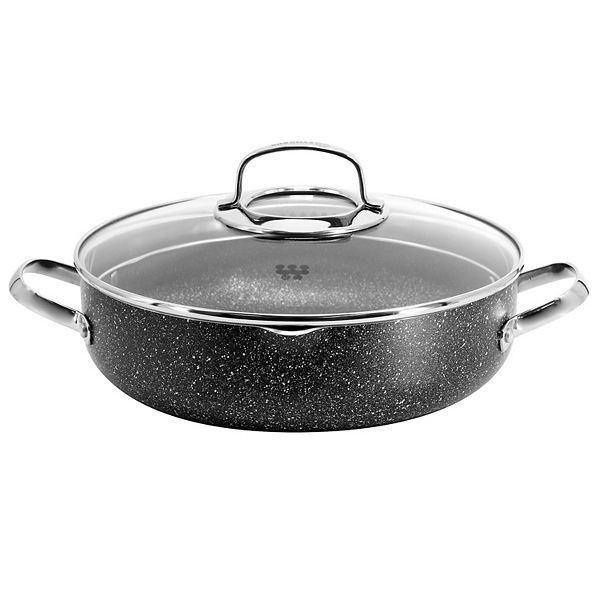 Korkmaz Galaksi Non Stick 11 Inch 4.5 Liter Low Casserole with Lid in Black Korkmaz