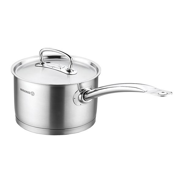 Korkmaz Proline Professional Series 3.8 Liter Stainless Steel Saucepan with Lid in Silver Korkmaz