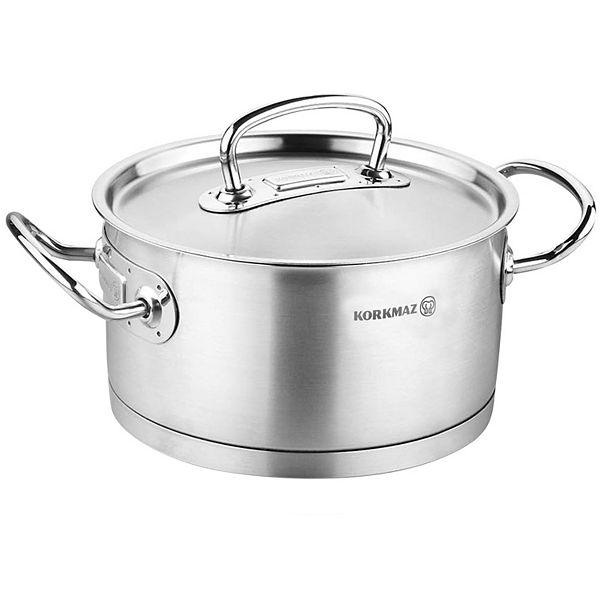 Korkmaz Proline Professional Series 1.5 Liter Stainless Steel Low Casserole with Lid in Silver Korkmaz