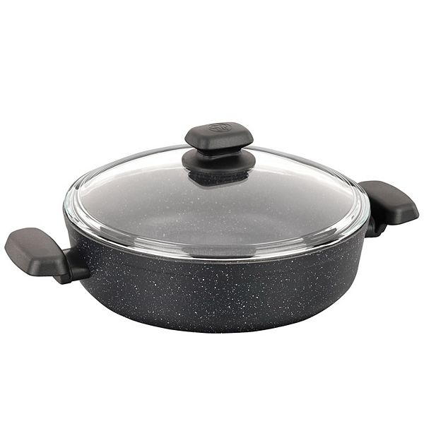 Korkmaz Ornella Non Stick 9.5 Inch 2.5 Liter Low Casserole with Lid in Black Korkmaz