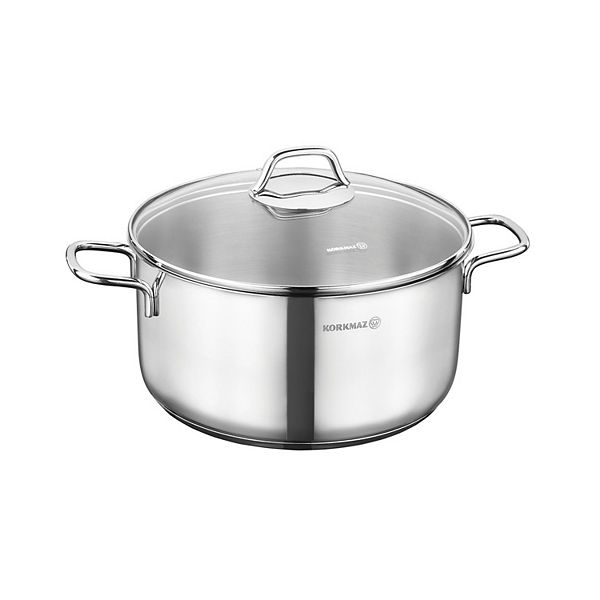 Korkmaz Perla 2 Piece 5.5 Liter Stainless Steel Casserole with Lid in Silver Korkmaz