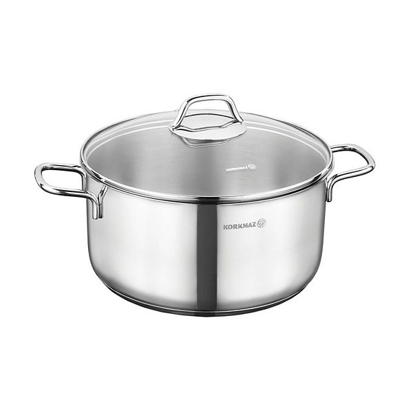 Korkmaz Perla 2 Piece 8.5 Liter Stainless Steel Casserole with Lid in Silver Korkmaz