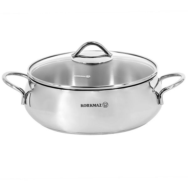 Korkmaz Tombik 3.6 Liter Stainless Steel Low Casserole in Polished Silver Korkmaz