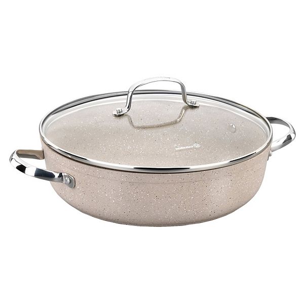 Korkmaz Granita 2.5 Liter Aluminum Nonstick Low Casserole with Lid in Tan Korkmaz