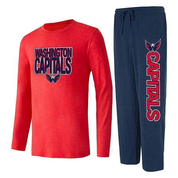 Men's Concepts Sport Navy/Red Washington Capitals Meter Long Sleeve T-Shirt & Pants Sleep Set Unbranded