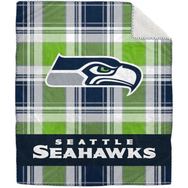 Плед Seattle Seahawks 127 x 152 см, фланелевый в клетку, с шерпой и стильным дизайном Pegasus