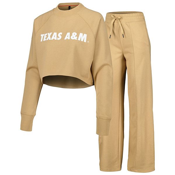 Women's Tan Texas A&M Aggies Raglan Cropped Sweatshirt & Sweatpants Set Kadyluxe