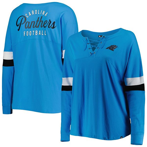 Women's New Era Blue Carolina Panthers Plus Size Athletic Varsity Lace-Up V-Neck Long Sleeve T-Shirt New Era