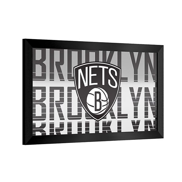 Настенное зеркало Brooklyn Nets, 38 см х 66 см, стекло, тонкая рама, горизонтальное размещение Trademark Gameroom