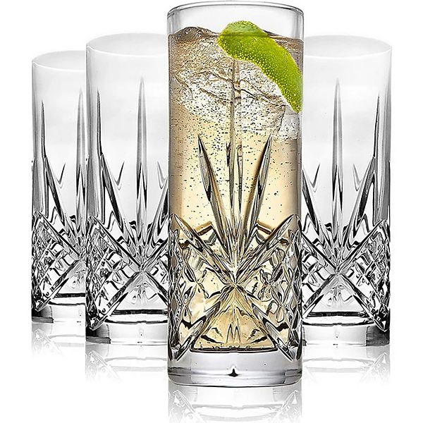 Godinger Silver 4-Pack Dublin Crystal Tom Collins Highball Glass Glasses Godinger Silver