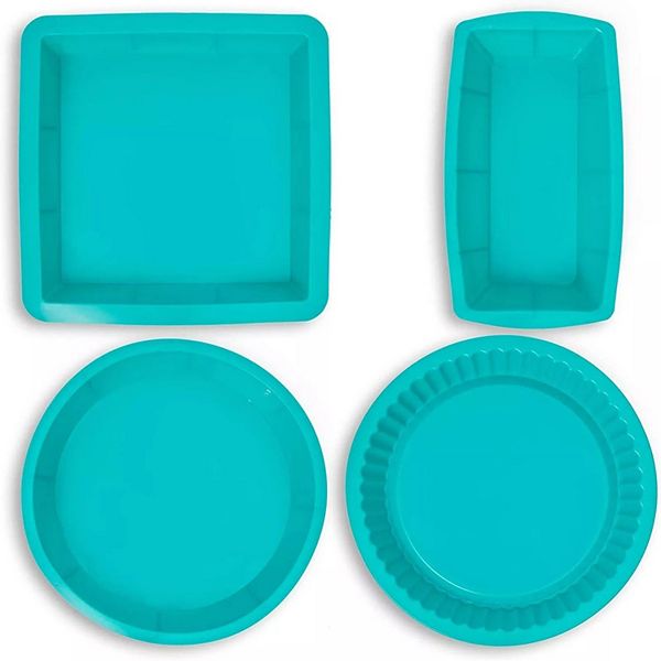 4-Pieces Teal Silicone Baking Pans Stock Preferred