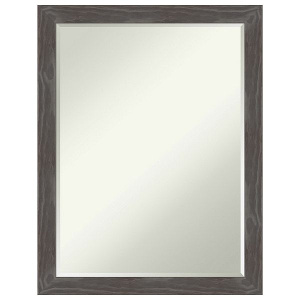 Woodridge Rustic Grey Petite Bevel Wood Bathroom Wall Mirror Amanti Home