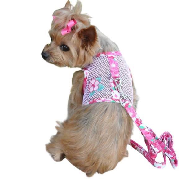 Doggie Design Cool Mesh Hawaiian Hibiscus Dog Harness With Leash Doggie Design