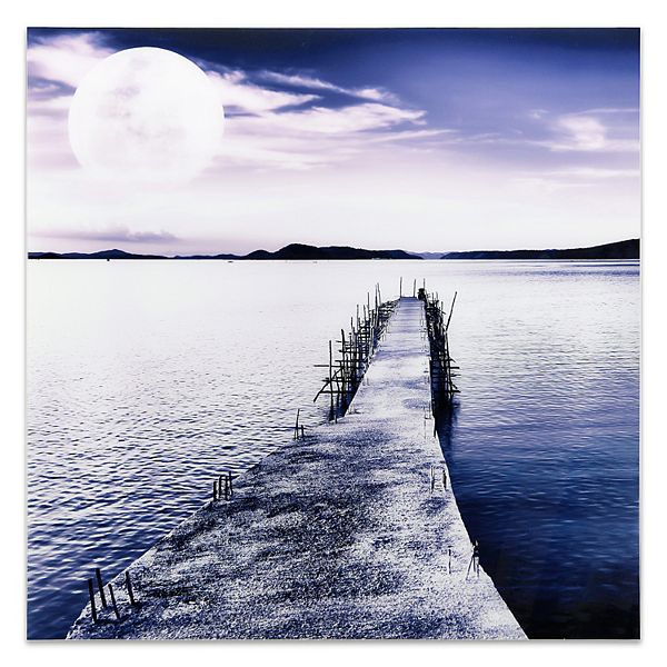 Empire Art Direct Pier Moon Rising Glass Wall Art Empire Art Direct