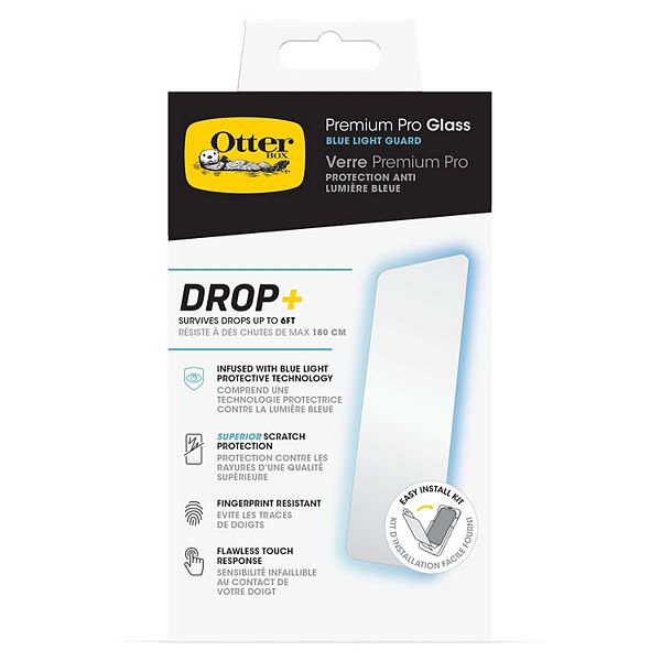 OtterBox Premium Pro Glass Antimicrobial Blue Light Screen Protector for Apple iPhone 15 Pro Max Clear OtterBox