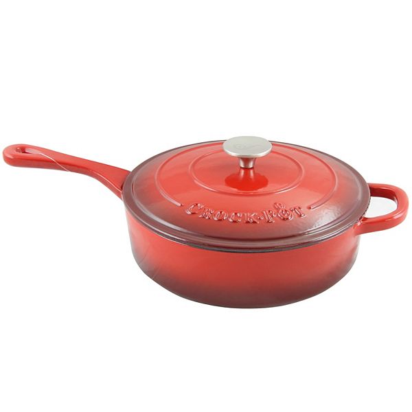 3.5 Quart Enameled Cast Iron Deep Sauté Pan With Self Basting Lid in Scarlet Red Gibson Everyday