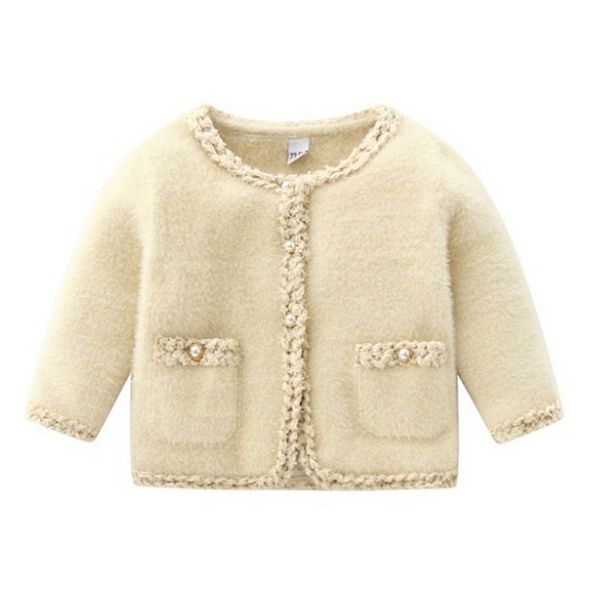 Baby Toddler Girls Beige Cardigan with Pearl Accents Laurenza's