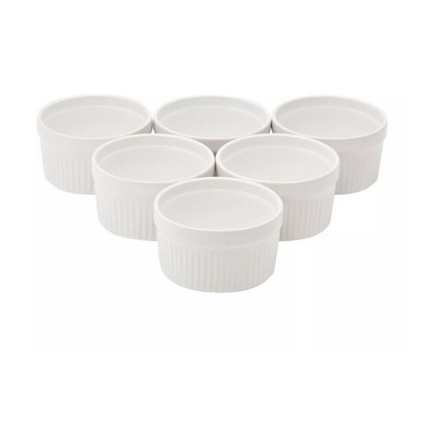 White Ceramic Ramekins Oven-Safe Bakeware 8 oz 6 Pcs Kitcheniva