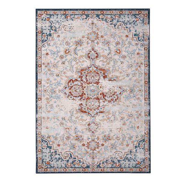 Glowsol Vintage Washable Area Rug Distressed Floral Print Throw Rug GlowSol