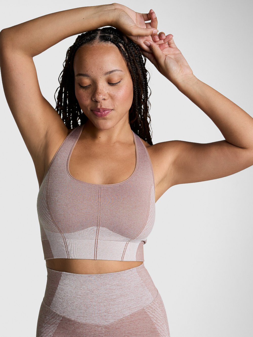 Seamless Marl Longline Sports Bra Pink