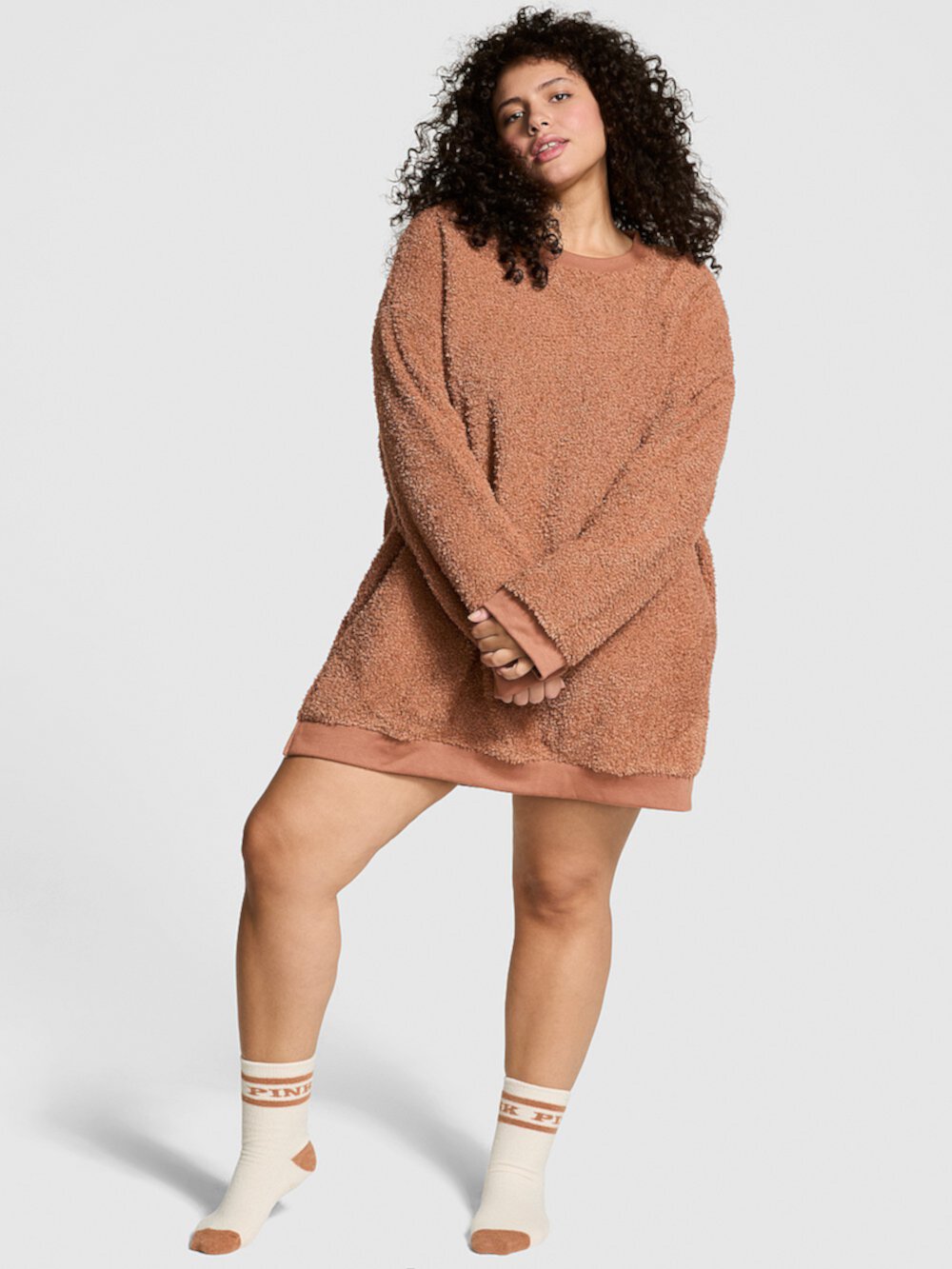 Co-ZZZy Fleece Long-Sleeve Dress Pink