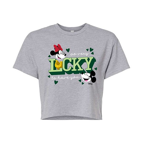 Disney's Mickey & Minnie Mouse Juniors' Lucky To Have You Cropped Tee Disney