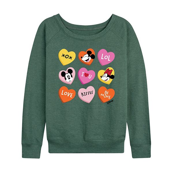 Disney's Mickey & Minnie Mouse Women's Heart Grid French Terry Long Sleeve Tee Disney