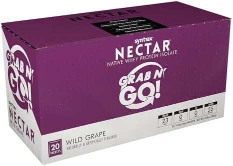 Протеиновый порошок 100% сывороточный изолят Nectar Grab N' Go с вкусом капучино, 20 саше по 28 г, 23 г белка Syntrax