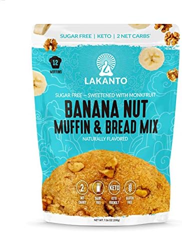 Lakanto Sugar Free Banana Nut Muffin and Bread Mix - Sweetened with Monk Fruit Sweetener, 2g Net Carbs, Gluten Free, Naturally Flavored, Keto Diet Friendly, Dairy Free (12 Muffins) Lakanto