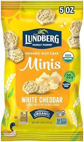 Lundberg Organic White Cheddar Rice Cake Minis, 5 Ounce, Gluten-Free, USDA Certified Organic, Non-GMO Verified, Whole Grain Brown Rice Lundberg