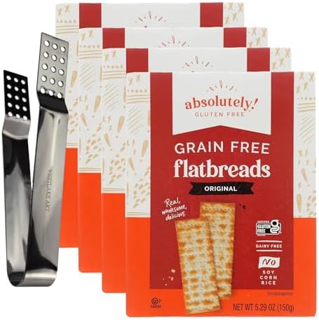 westlake art Gluten Free Flatbread Crackers Bundled With Silver Ss Tea Bag Squeezer - Original Flavor, Crispy Versatile Snack, Ingredients, No Artificial Flavors [Pack Of 4] Westlake art