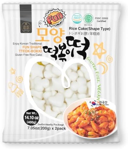 Korean Rice Cake Tteokbokki Tteok in Fun Shaped, Chewy, Sticky Rice Cakes – Vegan, NON-GMO, Gluten Free, K-food Staple, Convenient and Easy to Cooking -14.10 oz Pack (2 X 7.05oz) UNHA'S ASIAN SNACK BOX