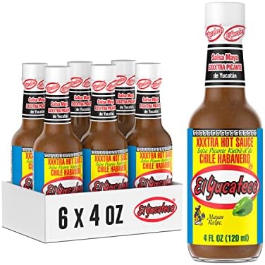 El Yucateco XXXtra Hot Habanero Sauce, 4 oz., 6 Pack,11,250 Average Scoville Units, Gluten Free, Sugar Free El Yucateco