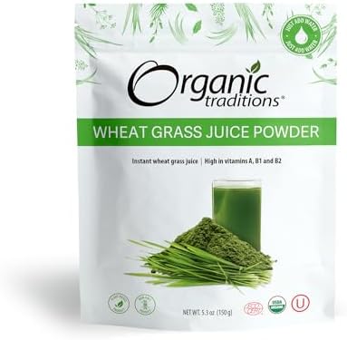 Organic Traditions Organic Wheat Grass Powder, Gluten Free Organic Wheatgrass Powder, Vegan Non-GMO Organic Wheatgrass Juice Powder Superfood, 5.3oz (150g) Bag, 18 Servings per Bag Organic Traditions