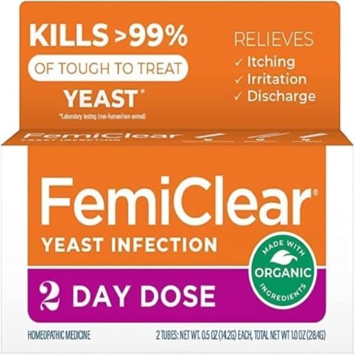 FemiClear 2-Day Dose Yeast Infection and Itch Control Ointment, for Moderate to Intense Symptoms, Made with All-Natural and Organic Ingredients, Plus External Anti-Itch Ointment for Soothing Care FemiClear