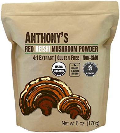 Anthony's Organic Red Reishi Mushroom Extract Powder, 6 oz, 4to1 Extract, Gluten Free, Non GMO Anthony's