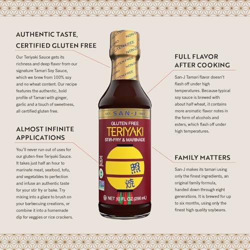 San-J - Gluten Free Teriyaki Sauce - Well-balanced Sauce for Cooking - Non-GMO - 10 oz. Bottle San-J