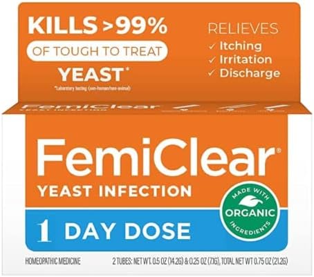 FemiClear 1-Day Dose Yeast Infection | Yeast Infection Relief | Homeopathic Solution for Feminine Health | 0.25oz Yeast Infection Ointment, 1 Applicator and 0.5oz Ointment FemiClear