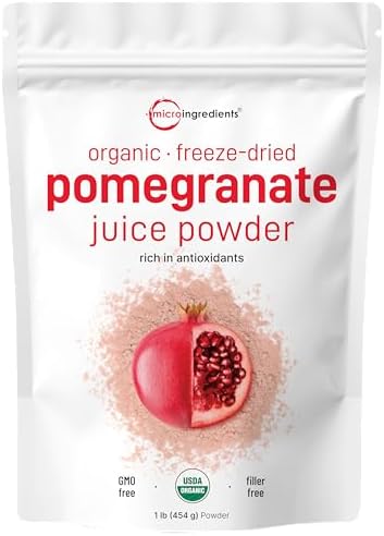 Organic Pomegranate Juice Powder, 1 Pound | 100% Natural Fruit Powder | Freeze Dried & Cold Pressed | No Sugar & Additives | Great Flavor for Drinks, Smoothie, & Beverages | Non-GMO & Vegan Friendly Micro Ingredients