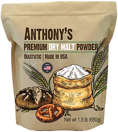 Anthony's Diastatic Dry Malt Powder, 1.5 lb, Made in the USA, Diastatic, Malted Barley Flour Anthony's